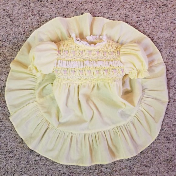 Polly Flinders 3T Yellow Hand Smocked Pageant Dress Embroidered Lace Full Circle